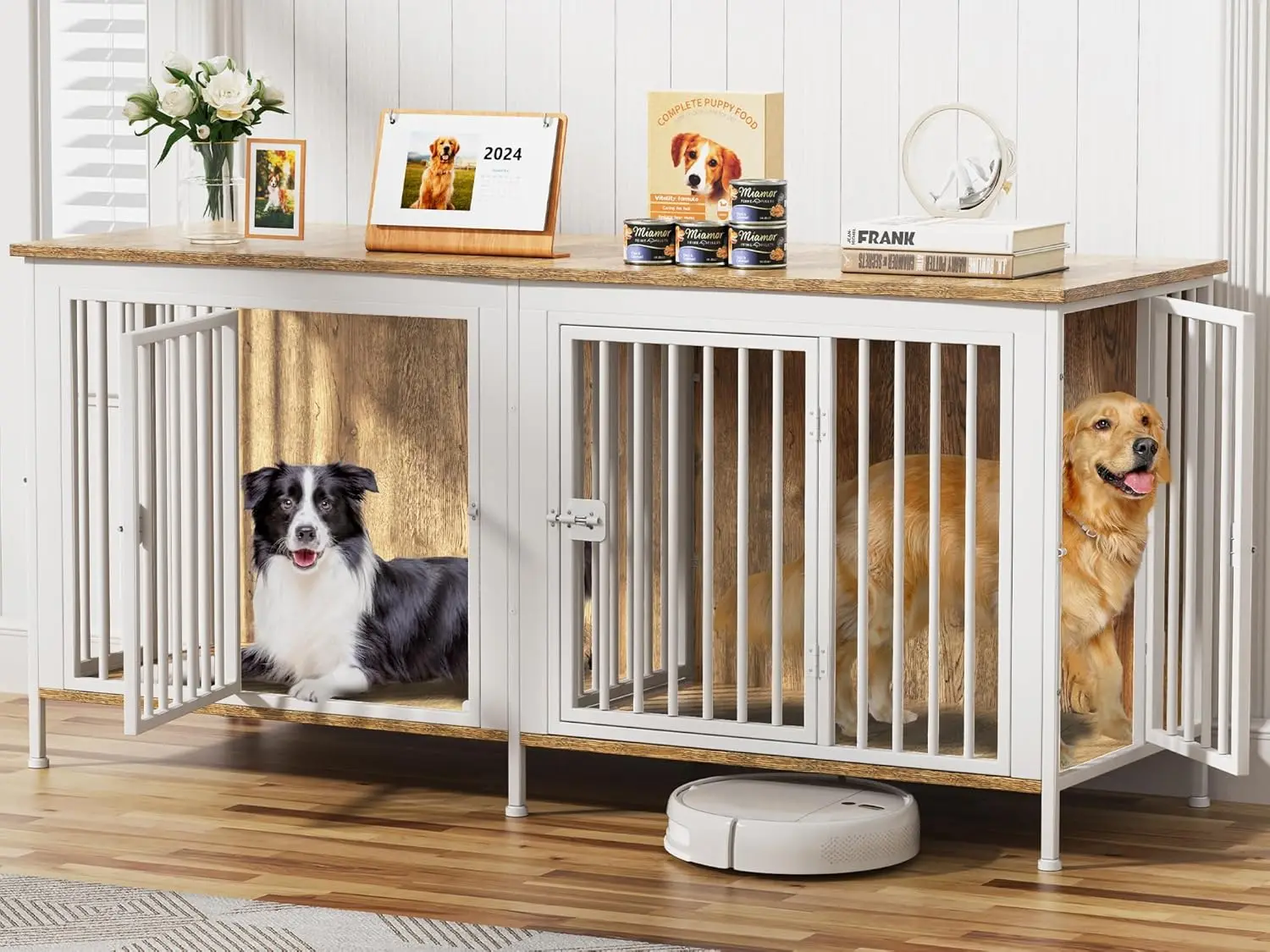 

Furniture-Style Dog Crate for 1-2 Dogs, Heavy Duty Indoor Kennel with TV Stand, White, 78.74' Long
