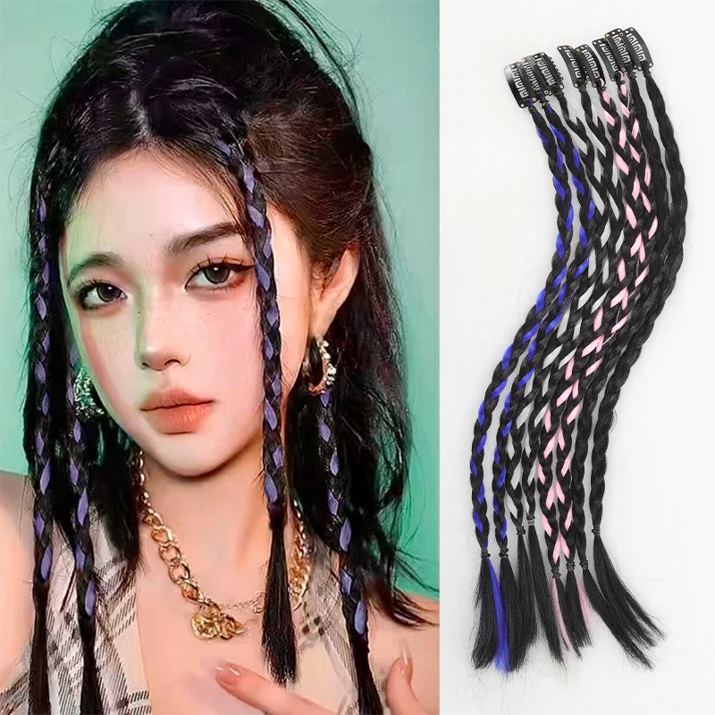 A card of sweet cool girl's boxing braid wig ponytail mini Fried Dough Twists braid color ear dye pigtail 8 pieces