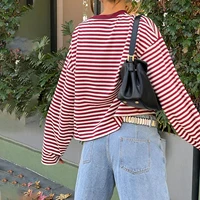 Nueva camiseta de moda para mujer, camiseta holgada de manga larga con cuello redondo para mujer, Top informal a rayas, ropa de calle, gran oferta XS-XL