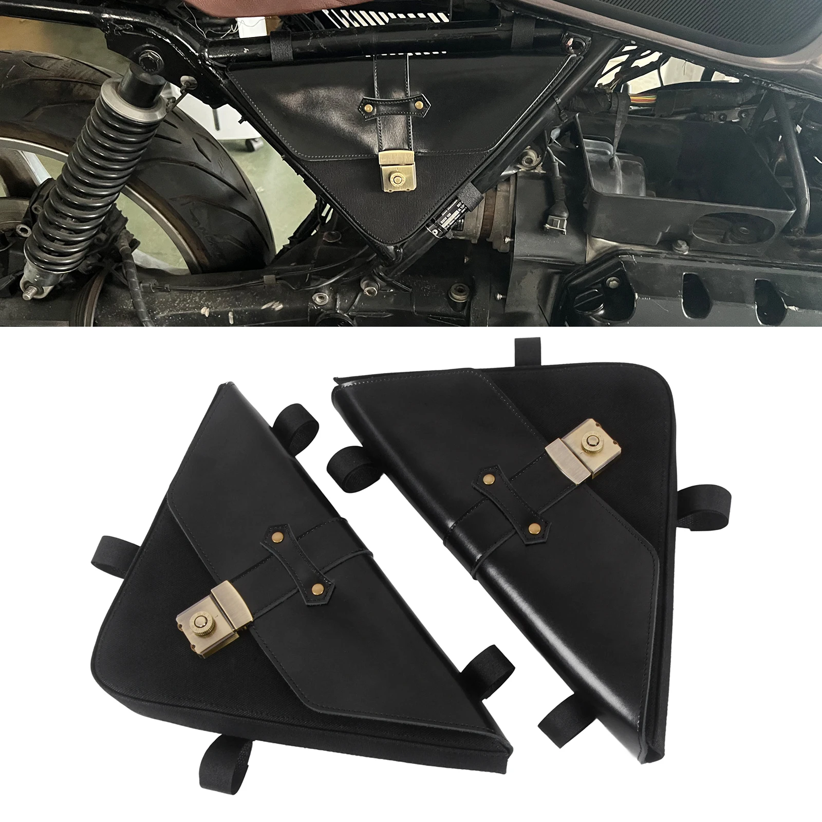 Oldbones For BMW K75 K100 K1100 Cafe Racer With Password Lock Triangle Bevel Side Frame Bags Retro Strap Luggage Tool Bags