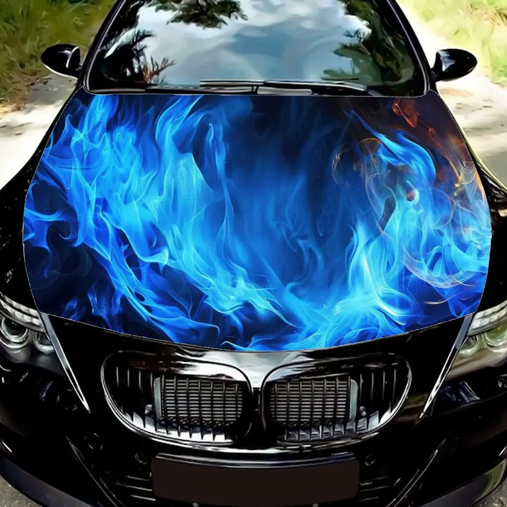 Beauty Blue Flame Neon Fire Car Hood Wrap Color Vinyl Sticker Truck Graphic Bonnet DIY Auto Accessories Decoration Decal Gift