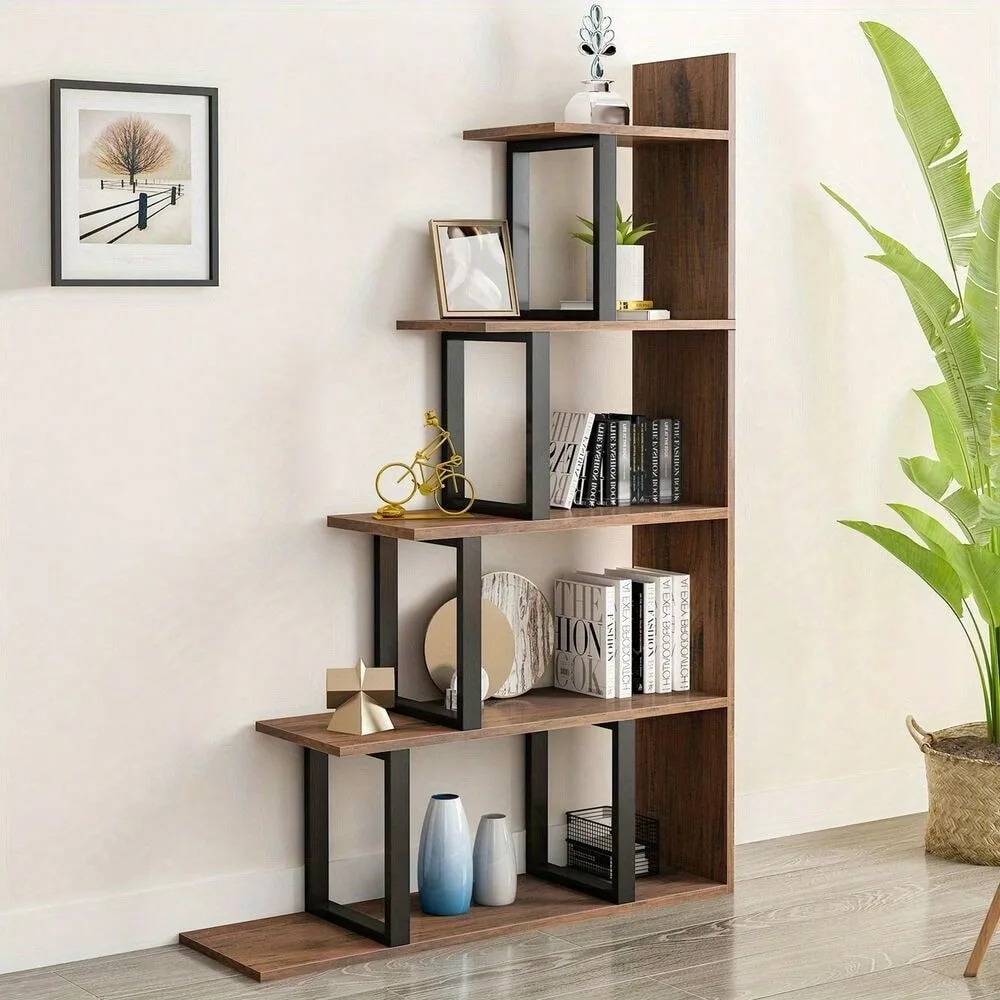 

Ladder Corner Bookshelf 5 Tier Bookcase Storage Display Wood with Open Shelf