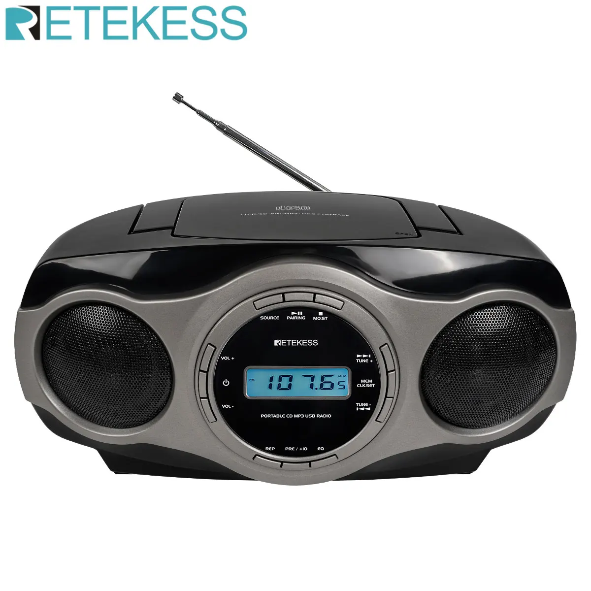 Retekess TR631 Portable CD Boombox Stereo Radio FM Bluetooth 3W Speaker LCD Display Support Alarm Clock MP3 AAC USB AUX Elder