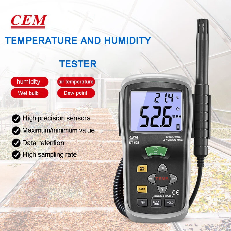 DT-625 Temperature and Humidity Tester Digital Display Temperature and Humidity Meter Wet Bulb Temperature Measuring Instrument