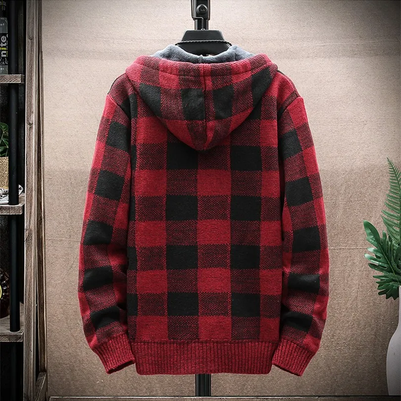 Plaid Hooded Sweatshirt Man Cardigan Men's Hoodies Sweater Coat Winter Hoodie Man Clothes Korean Reviews Many Clothes 2024 New