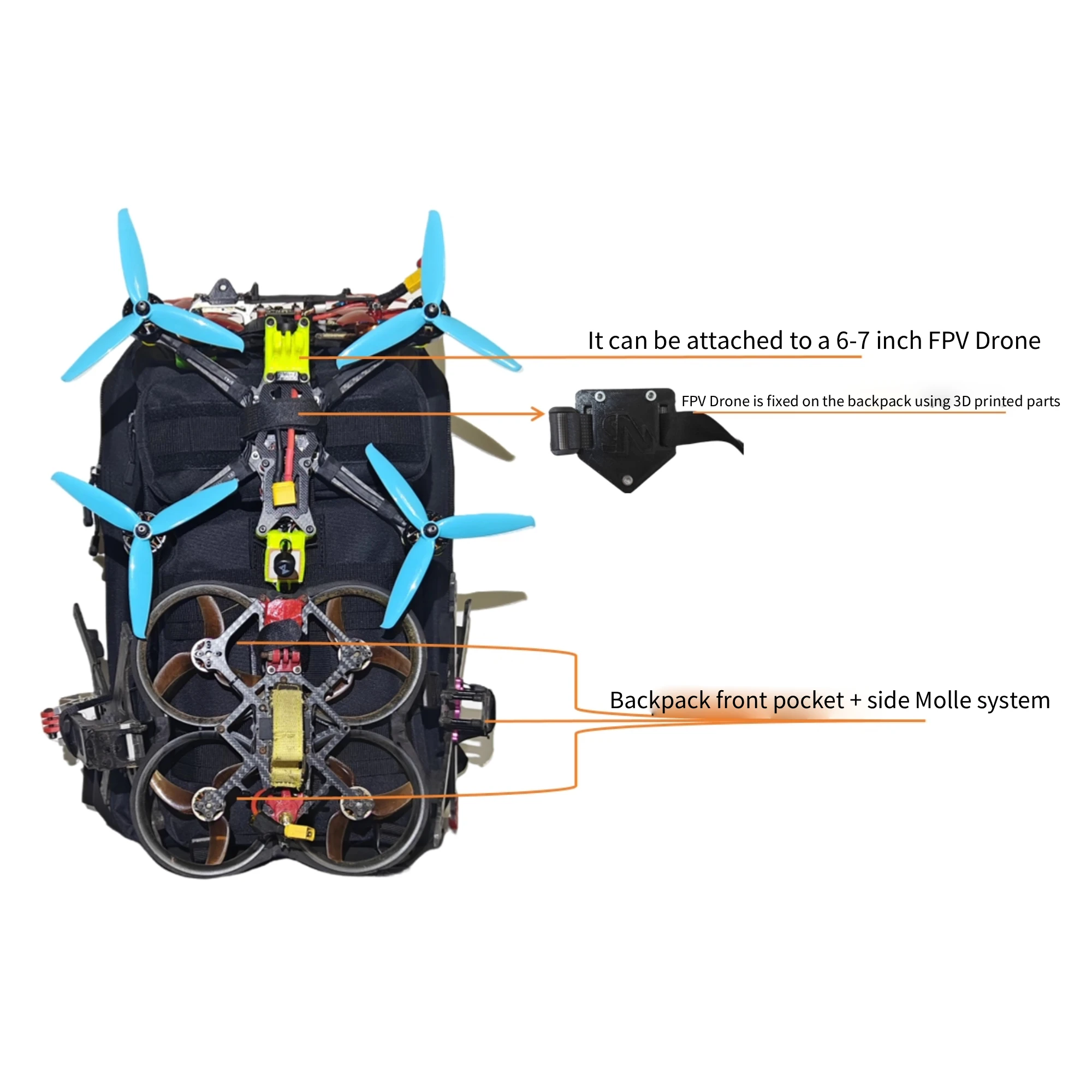 FPV حقيبة الظهر العسكرية شنق 4-5 مجموعة طائرات بدون طيار سعة كبيرة 36x30x46 سنتيمتر في الهواء الطلق مقاوم للماء سبلاش واقية النسيج ل FPV أجهزة الاستقبال عن بعد #6