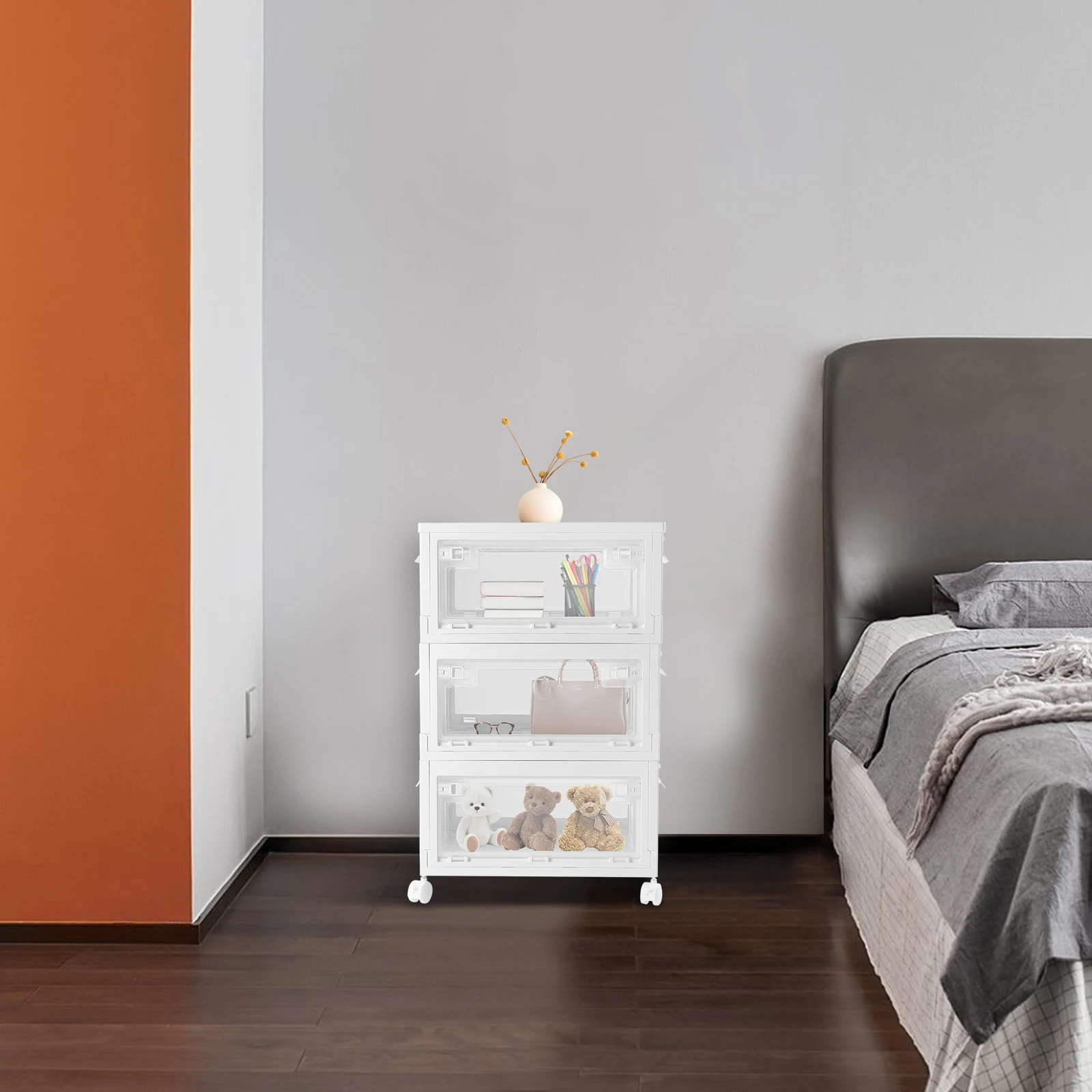 عربة تخزين بلاستيكية مكونة من 3 طبقات، منظم متعدد الأغراض، صناديق شفافة لغرفة النوم والمطبخ والحمام وغرفة الحرف اليدوية