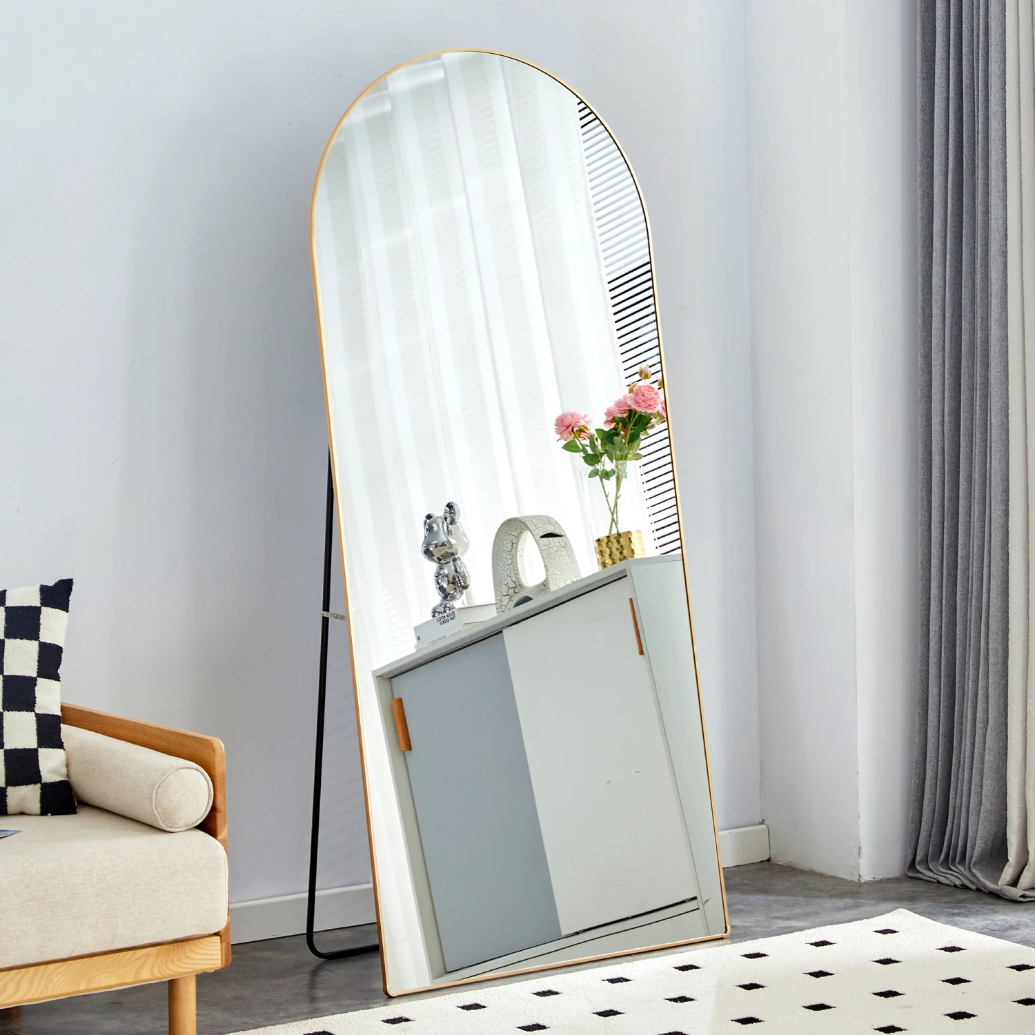 The 4th generation floor standing full-length rearview mirror. Metal framed arched wall mirror, bathroom makeup mirror, floor st