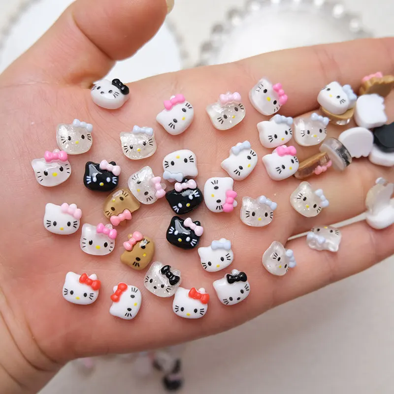 50 قطعة الكرتون المختلط مرحبا كيتي القط الصغير رئيس مسمار السحر Kawaii الراتنج كيتي القوس مسمار الفن الراين مانيكير الديكور