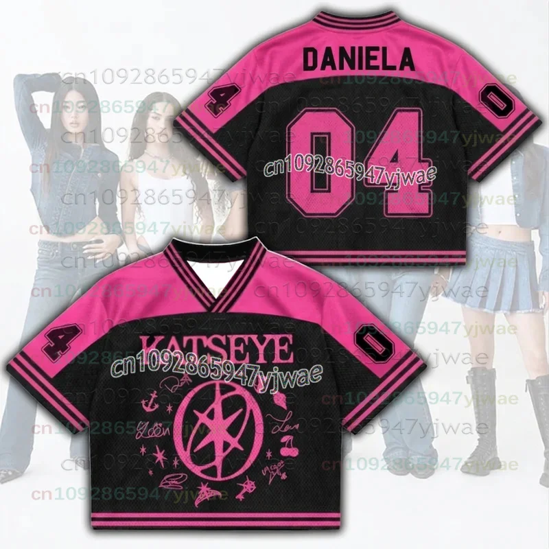 Teal/Pinky 2026 Hot Accent KATSEYE The Wildworld Tour Mixed Mesh Jersey Fan Edition Herren- und Damen-Streetwear-T-Shirt Y2K Tops – Detail 8