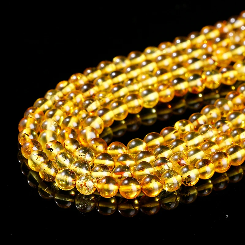 6mm Natural Stone Baltic Sea Flower Piebald Amber Beads Round Loose Spacer for Jewelry Making Bracelet Necklace DIY Accessory