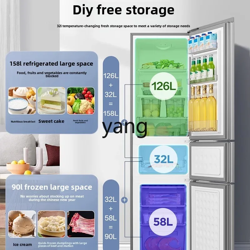 LMM216 litros tres puertas tres puertas pequeño refrigerador de cambio de temperatura de congelación de refrigeración de ahorro de energía para el hogar