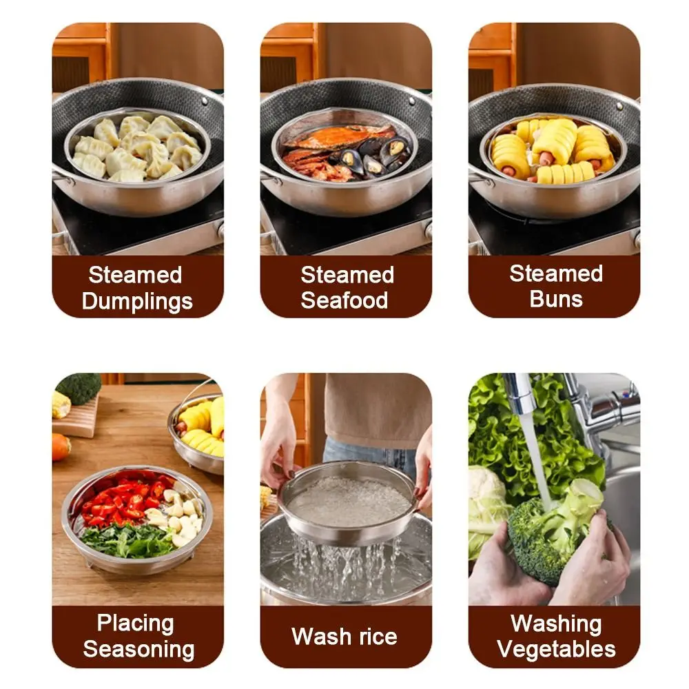 Stainless Steel Food Steamer Basket Pressure Cooker Steamer Basket with Handle Steaming Grid Drain Drainer Cooking Utensils