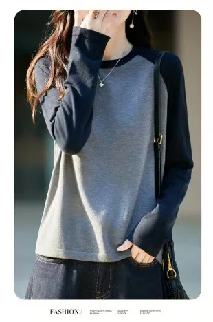 Loose color matching raglan sleeves pure sweater thin sweater knit bottoming shirt top
