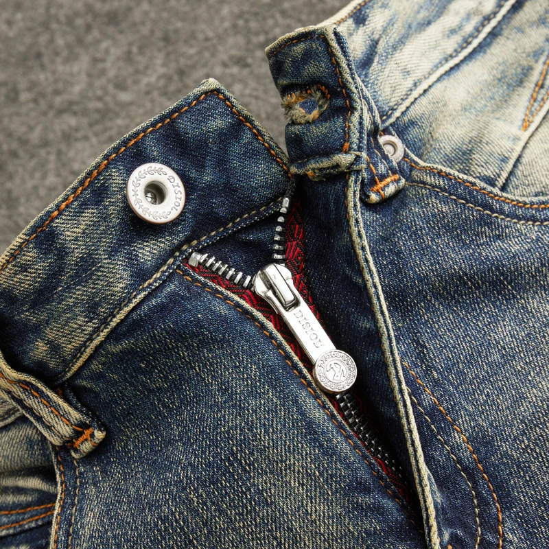

Newly Designer Fashion Men Jeans High Quality Retro Washed Blue Stretch Slim Fit Ripped Jeans Men Vintage Casual Denim Pants