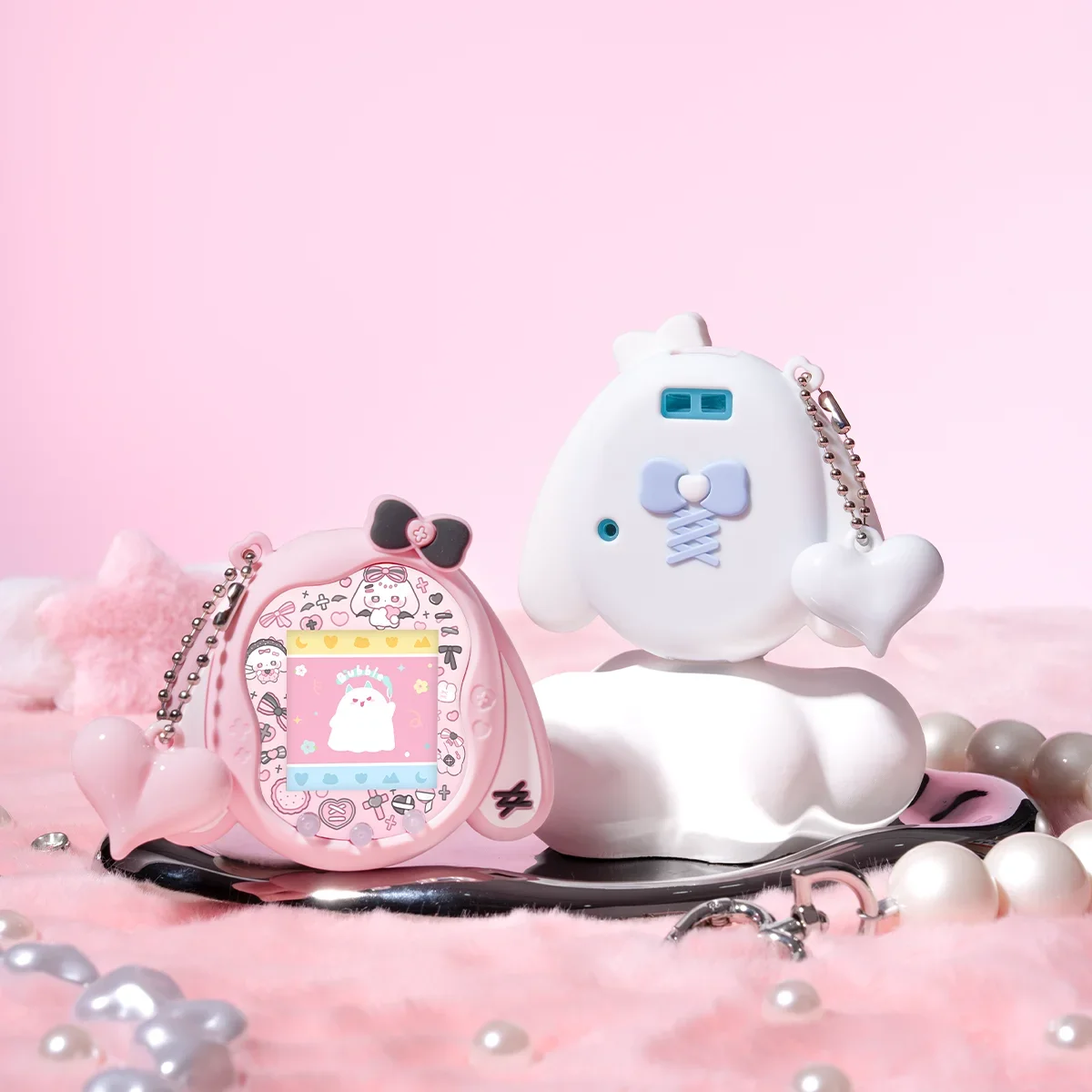 Cute Rabbit Silicone Case for Tamagotchi Uni Color Protective Cover Soft Skin Shell with Sticker Pendant Accessories Set