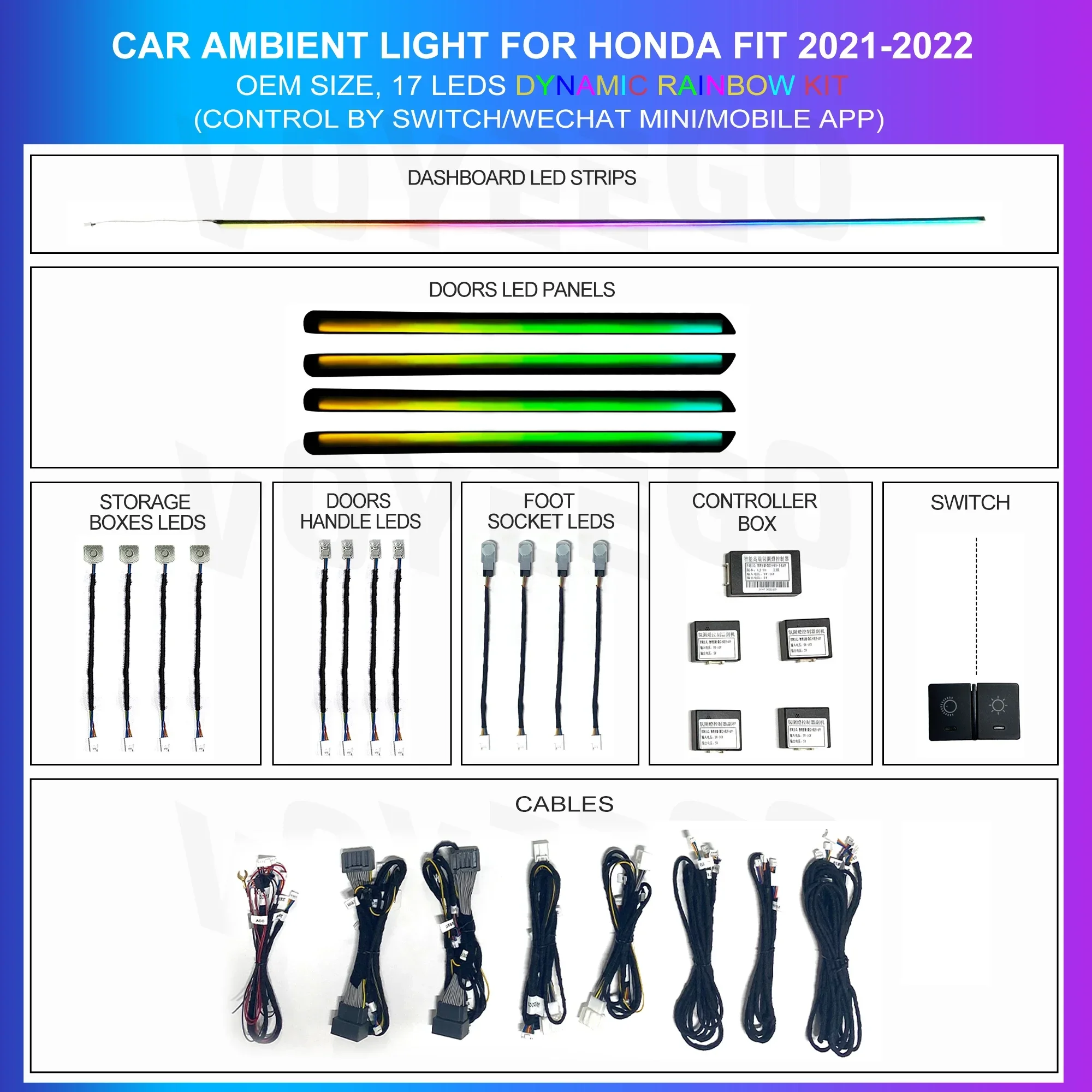 

2025 Best Seller Ambient Light LED Ambient Light Symphony Chasing Interior Atmosphere Light for Car Honda Fit 2021-2022