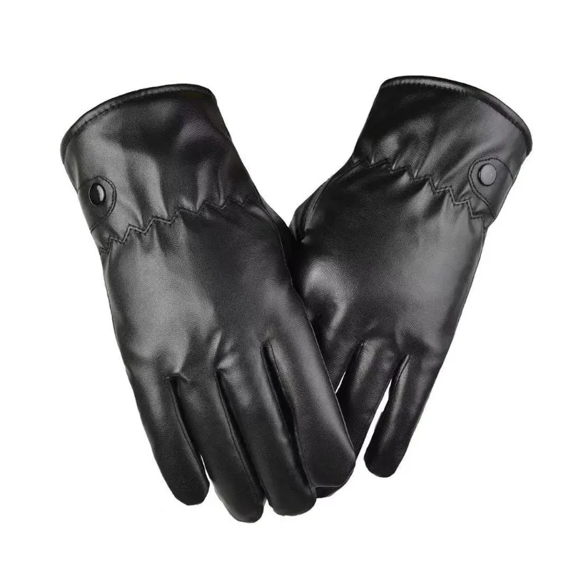 Winter Fashion Black PU Leather Gloves Male Thin Style Driving Leather Men Gloves Non-Slip Full Fingers Palm Touchscreen