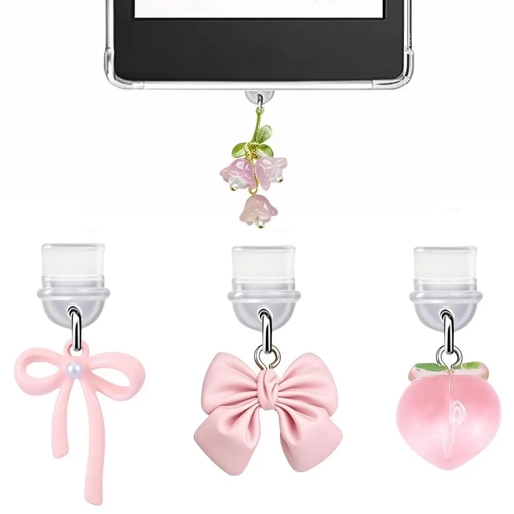 

4pcs/set Bowknot Design Dust Plug Charm DIY Type C/USB C Charging Port Protector Resin Gift Anti-Dust Plugs for Kindle