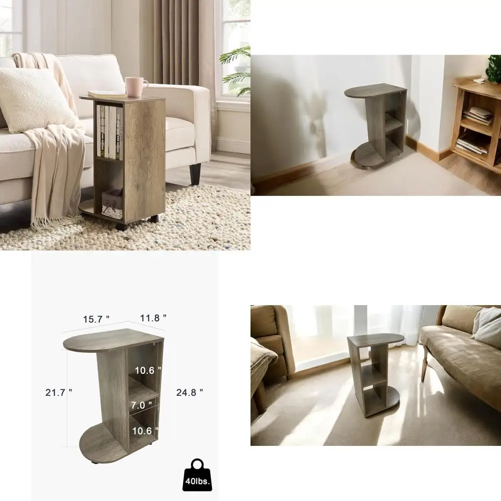 

Portable Rolling Wheel Side Table for Sofa and Bed, Compact Storage Shelf Furniture, Modern Design for Small Spaces Living