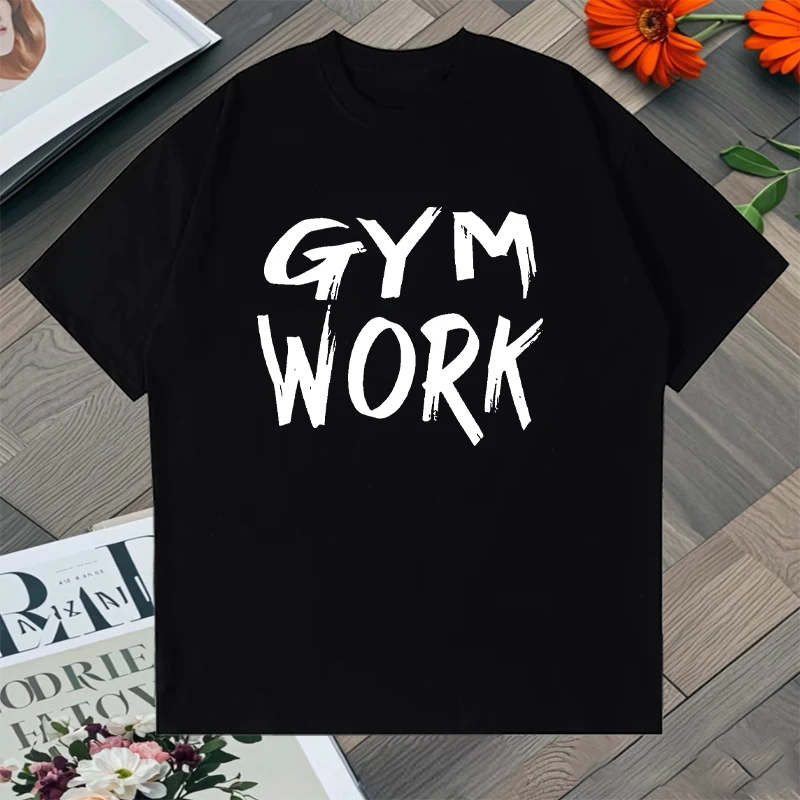 

Hot sale Casual Round Neck Tee shirt with Fitness Work Words Printed Plus Size Men Women Trend short sleeve t-shirts Unisex Tops
