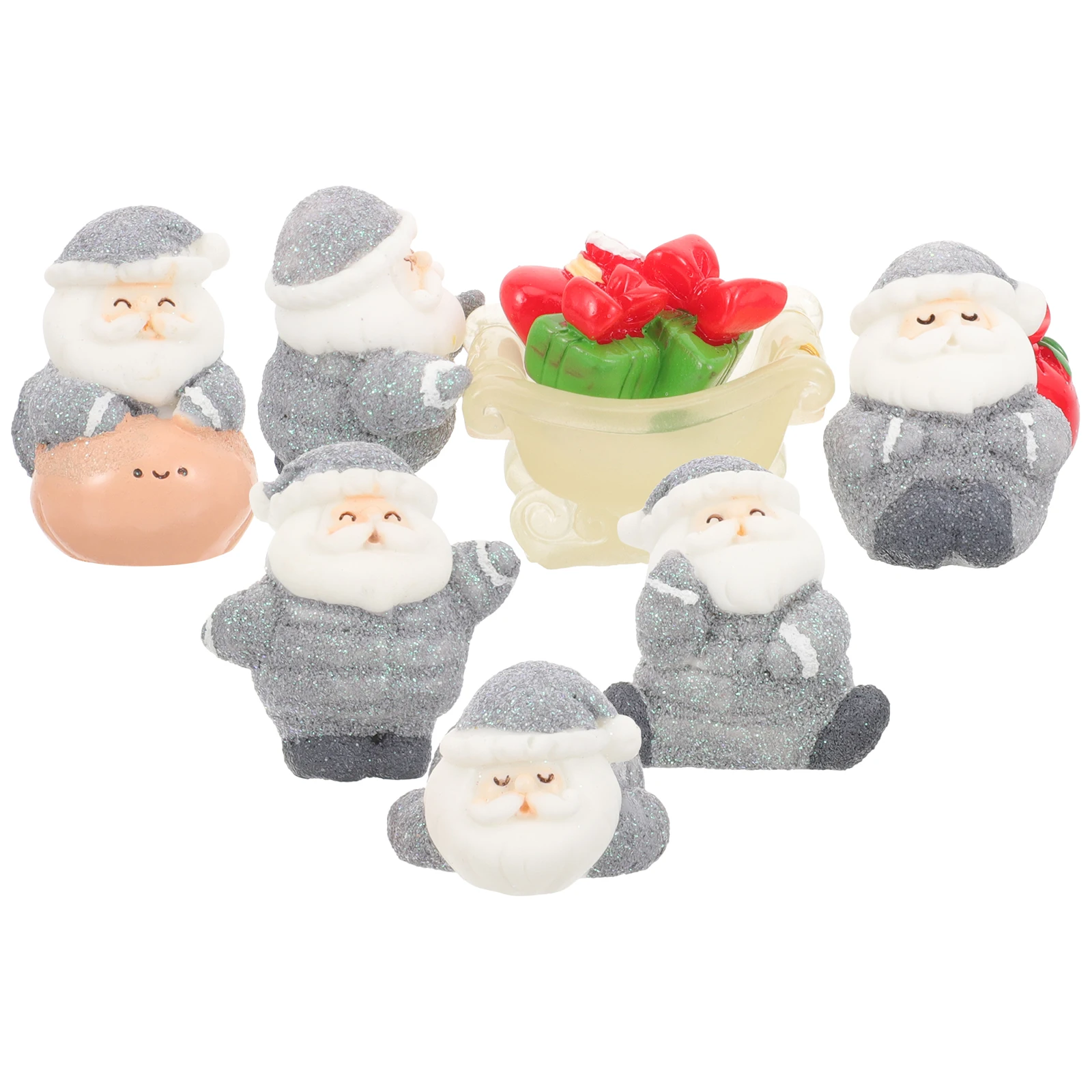 8pcs 눈 장식 미니 수지 산타 장식품 크리스마스 선물 홈 가든 오피스 미니어처 동상 액세서리