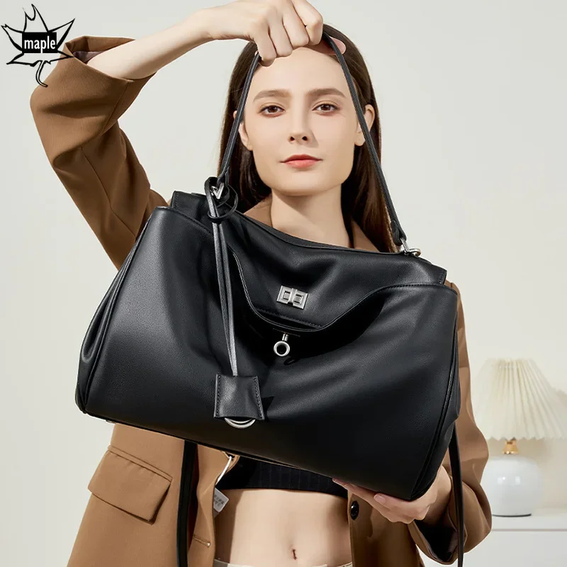 New Upgrate Version No Logo Designer Black Tote Large Cowhide Leather Women Hand Bag Soft Calfskin‌ Luxury Shoulder Bag