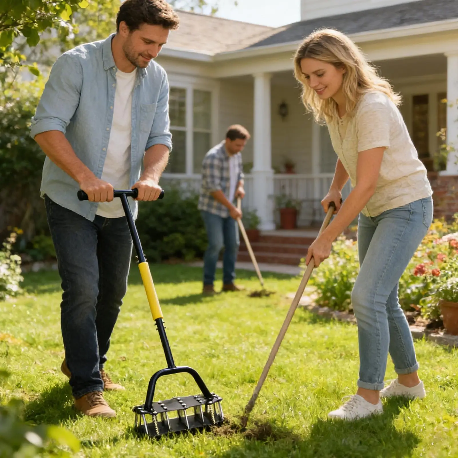 Core Aerator Lawn Tool Manual Soil Aerating Tool Spring-Loaded Design Grass Aerator with 17 Steel Spikes for Grass Maintenance