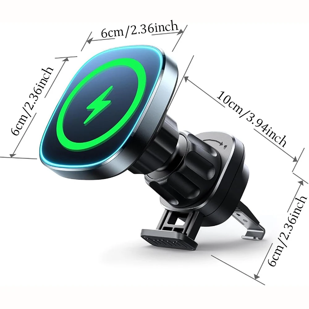 Magnetyczny uchwyt samochodowy z szybką ładowarką bezprzewodową 15W do iPhone 12 13 14 15 16 17 Pro Max Mini, mocowany do kratki wentylacyjnej, stacja dokująca.