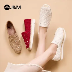 Joy&Mario Women Loafers 2024 Fisherman Shoes Red Espadrilles Slip-on Casual Sneakers Zapatillas Platform Rubber White Shoes