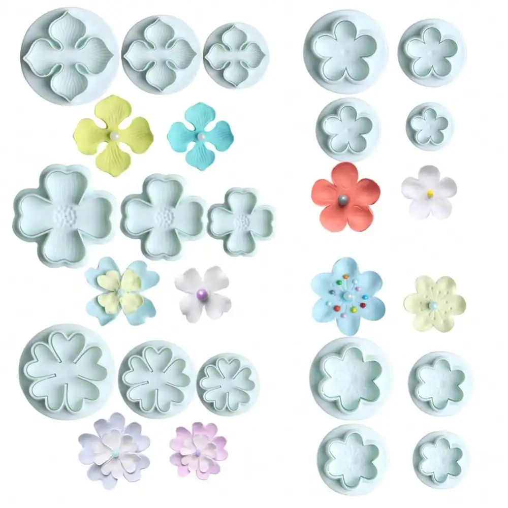 

3/4 Pieces Peach Blossom Shape Biscuit Cutters Cookie Stamps Plunger Cutter Fondant Molds Embossing Spring Mold Baking Tool