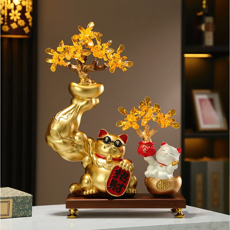 Chinese creative strong unicorn arm lucky cat ornament, housewarming new home fortune tree decoration