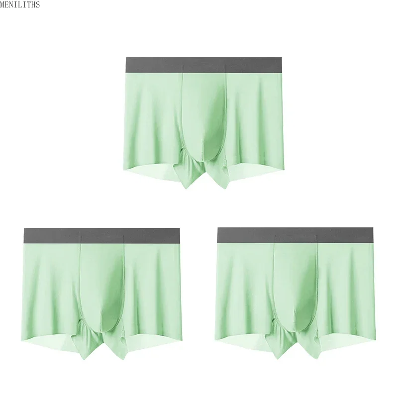 3PCS men's ice silk seamless underwear summer thin comfortable breathable boxers large size shorts