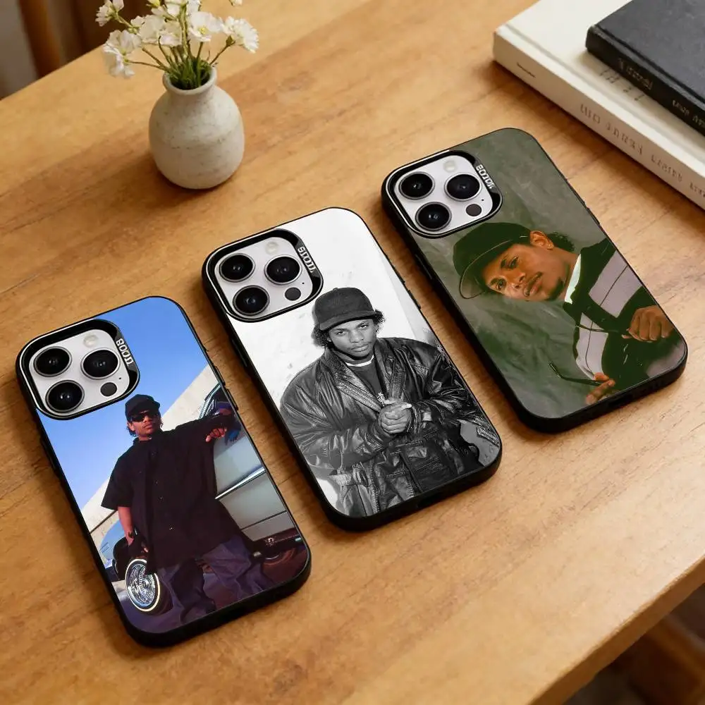 

E-Eazy Hip Hop Print Phone Case For iPhone 17,16,15,14,13,12,11 Plus,Pro Max,XS,Colored Silver Plated Inside Cover