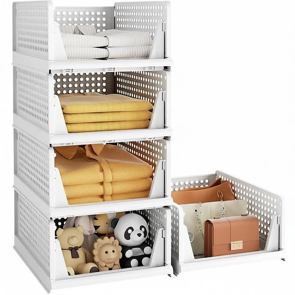 

Stackable Plastic Clothes Storage Basket, Closet Organizer System, Wardrobe Organizer, Suitable for Bedrooms, Bathrooms, Kitchen