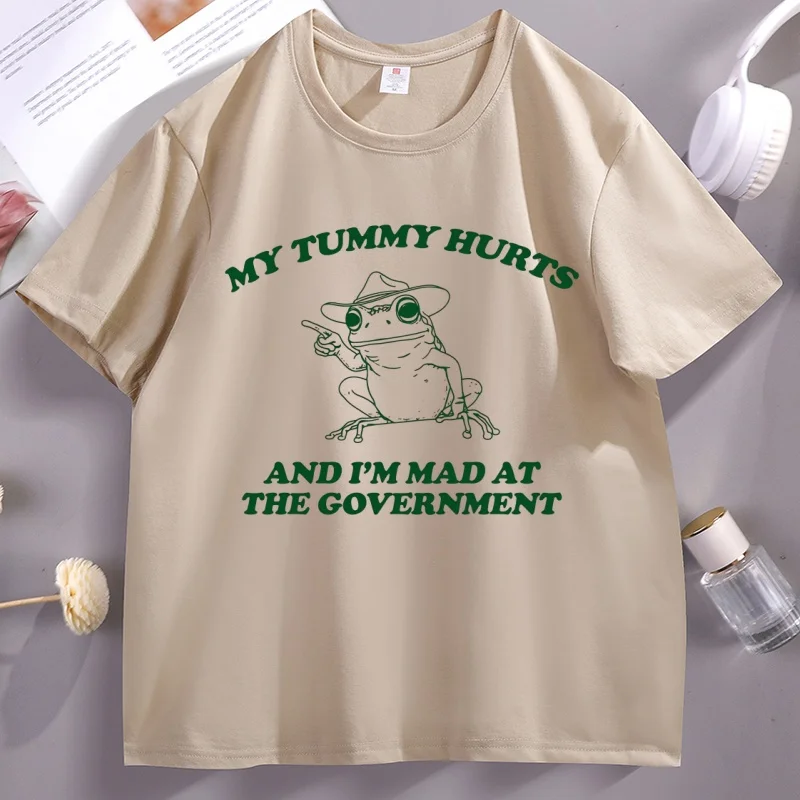 

My Tummy Hurts and I'm Mad At The Government Frog T-Shirt for Men Women Funny Frog Graphic T Shirts Soft Comfortable Tshirt