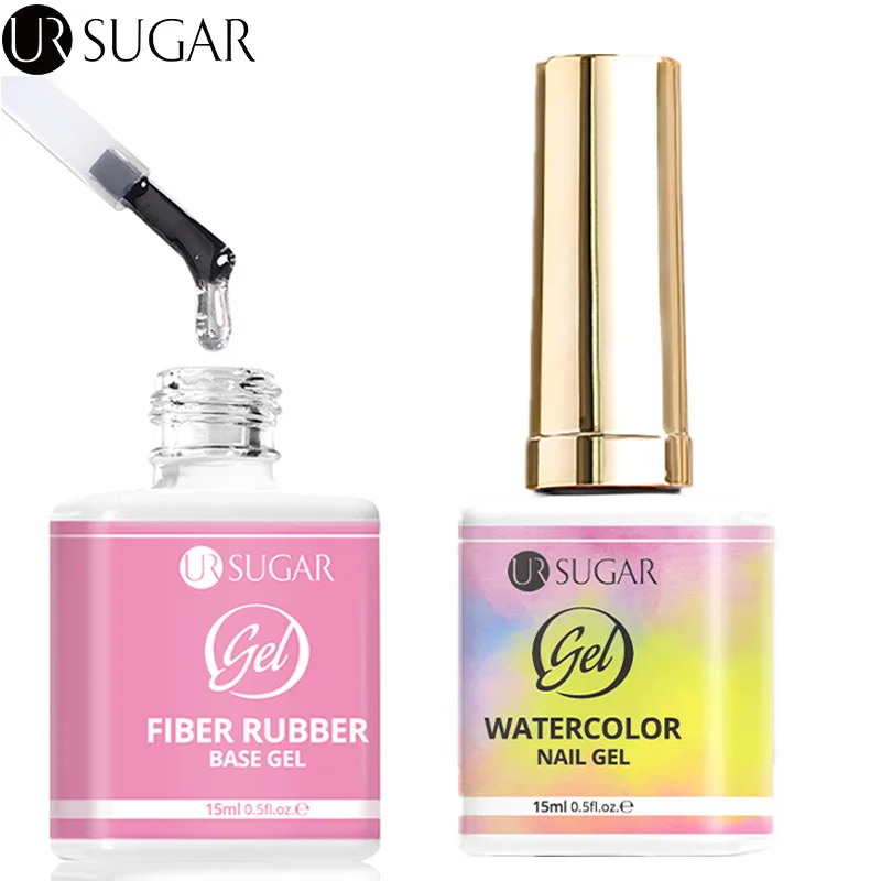 

UR SUGAR 2pcs Fiber Rubber Base Gel Watercolor Nail Gel for Broken Nail Repair Construction Gel Soak Off UV LED Functional Set