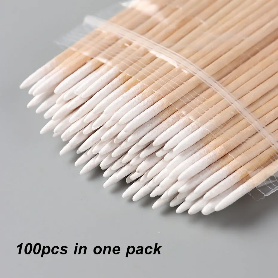 100pcs/Pack Nail Polish Remover Cotton Stick 7/10cm Sized Portable Clean Wooden Swab for Healthy Manicure, Makeup Application