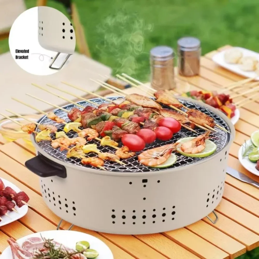 Portable Stainless Steel Round BBQ Stove Korean Split Charcoal Grill Non-stick Barbecue Rack For Outdoor Camping