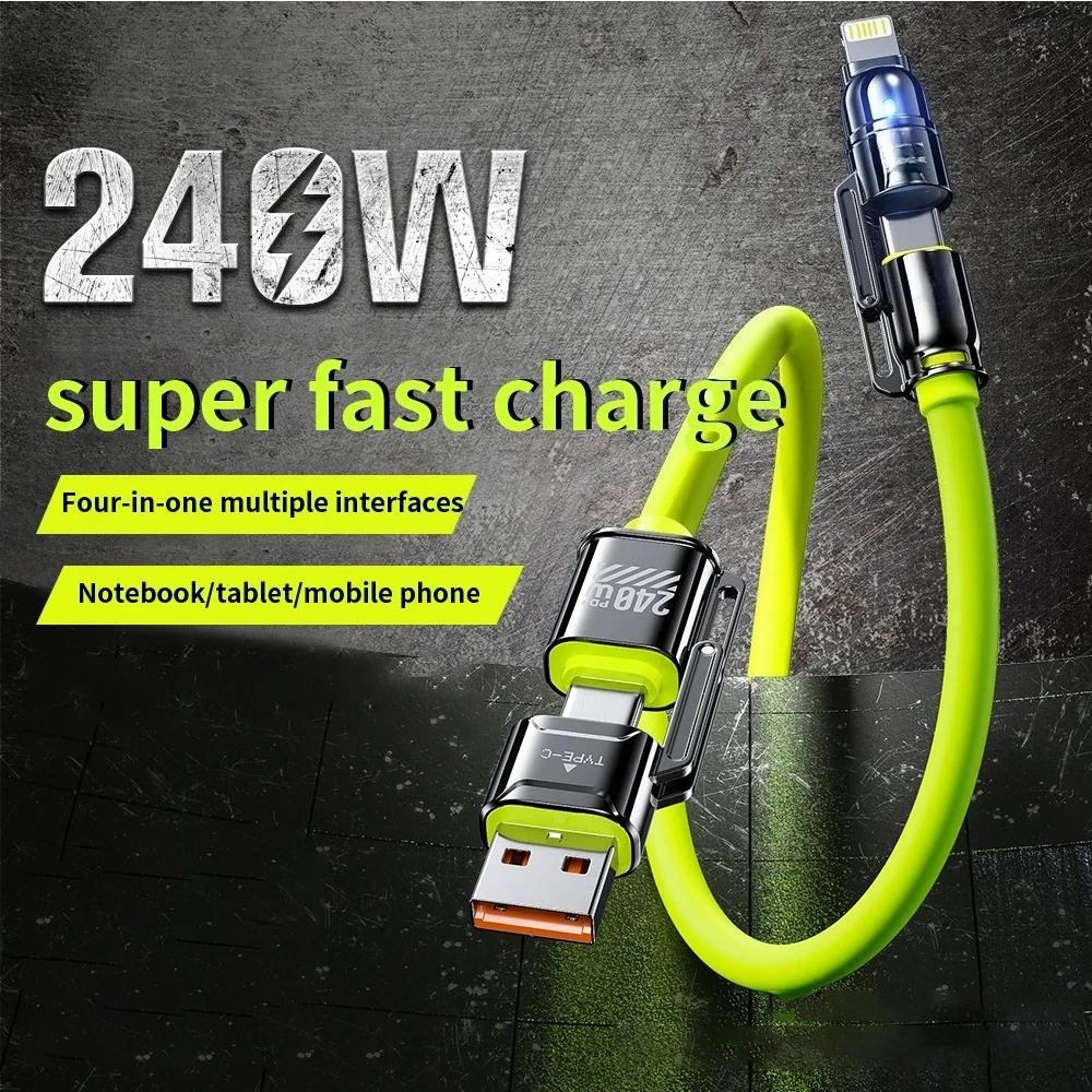 4-in-1 Kirsite Cable 240W Super Fast Charging Multiple Functions for iPhone8-16 ProMax iPad Notebook Tablet Mobile Phone Samsung