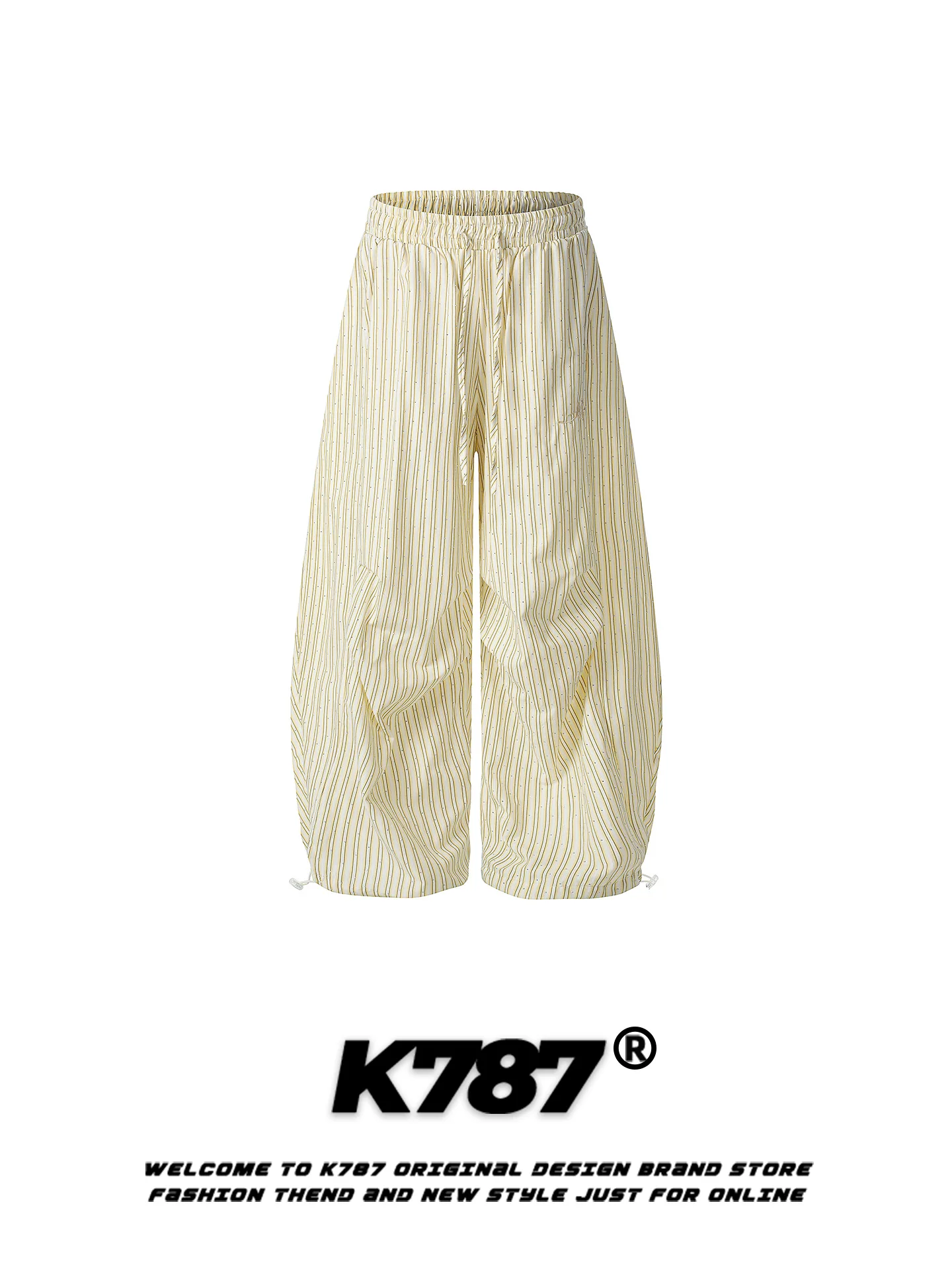 

High Waist Wide Leg Casual Loose Fit Dance Spor Slimming Thin American Retro Blue Striped Women's Pants Straight Cut Trousers