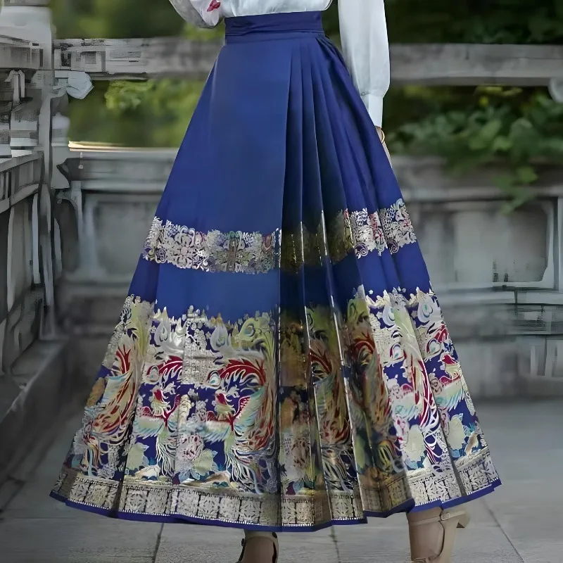 

Ancient Elements Original and Retro A Six-meter Skirt with Nine Pairs of Pleated Horse Face Traditional Chinese Style Long Dress
