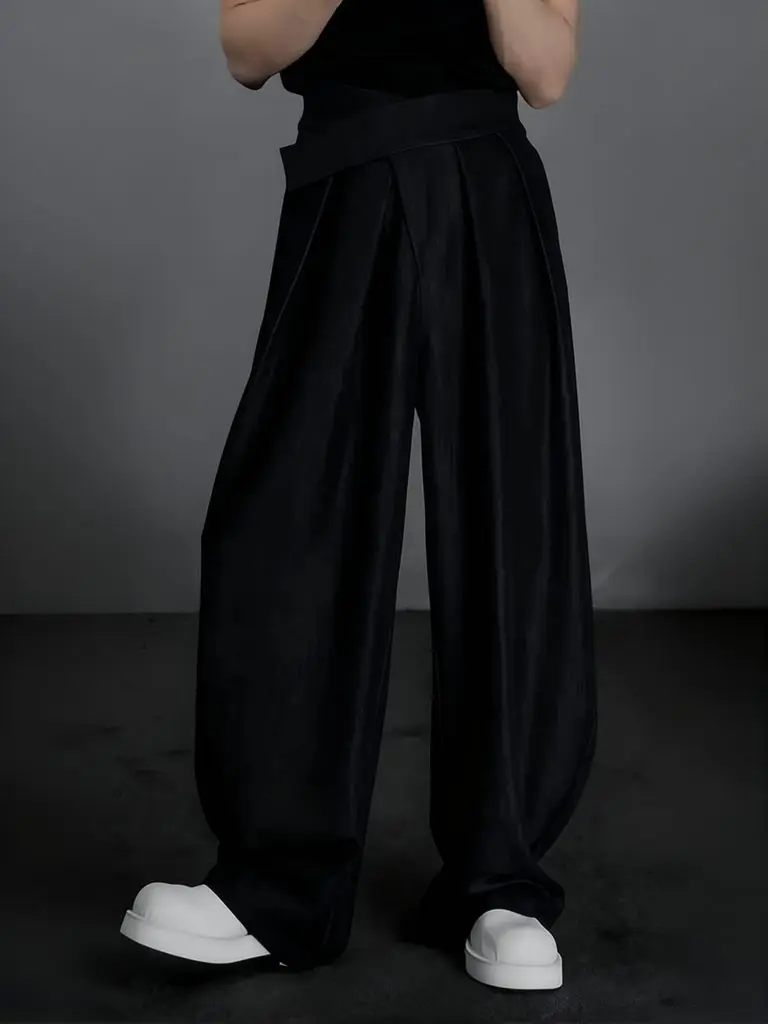 Naples Vintage High waist Baggy Suit Pants for Men Streetwear Velcro Wide Leg Casual Pants Work Wear Long Straight Trousers