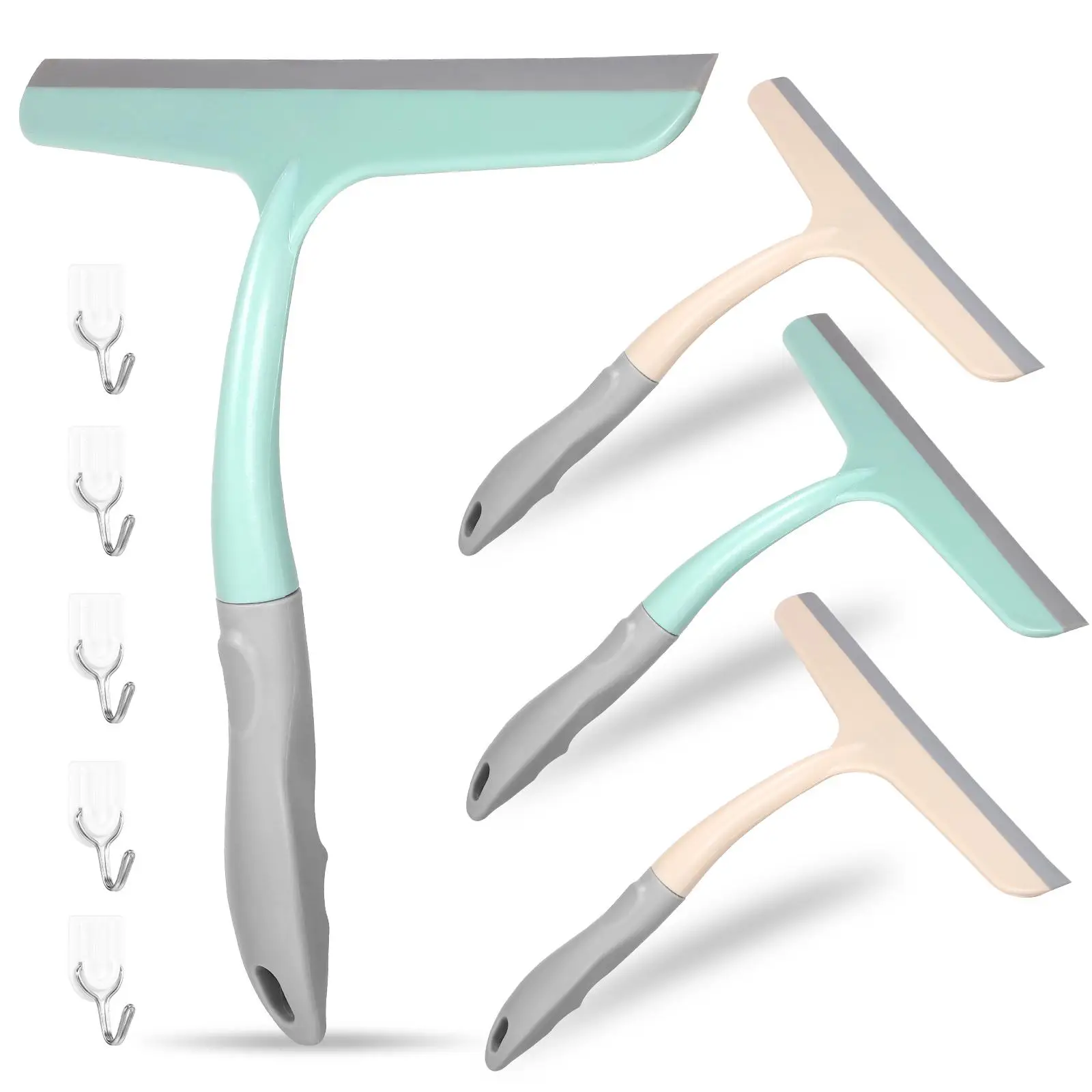 

4pcs Window Squeegee Wiper Hook Set Car Shower Glass Cleaning Tools Ergonomic Handle PP Compact Portable Home Essentials