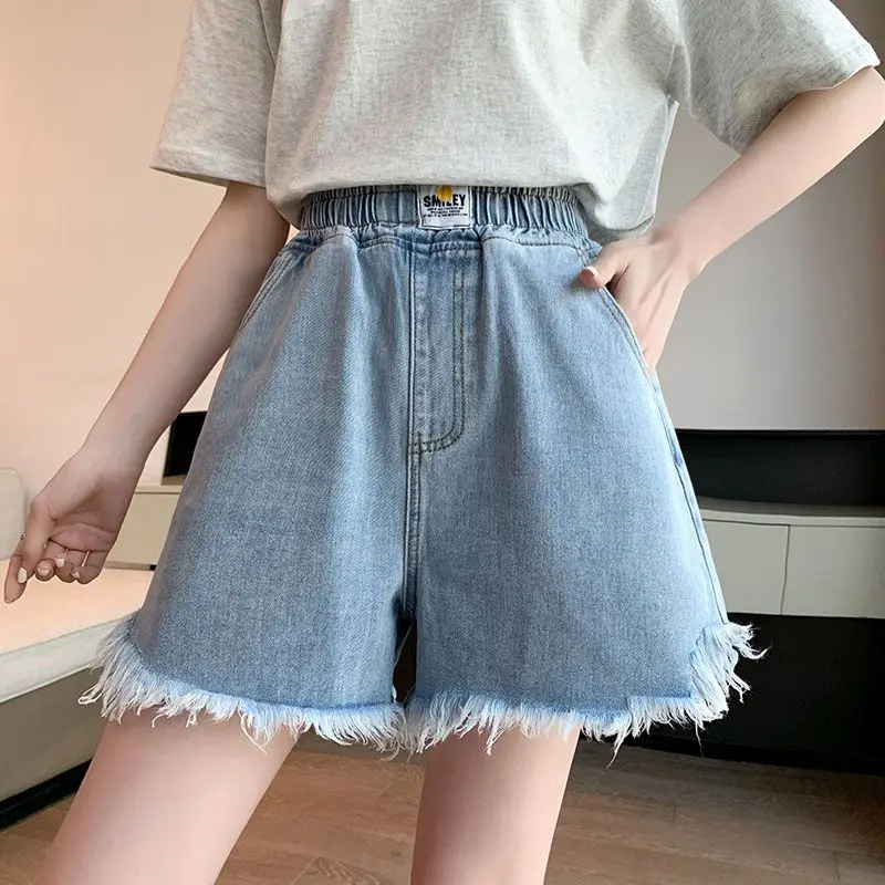 Women's Summer Fashion Simplicity Hole High Waist Wide Leg Women Clothes Trend Temperament All-match Casual Denim Shorts