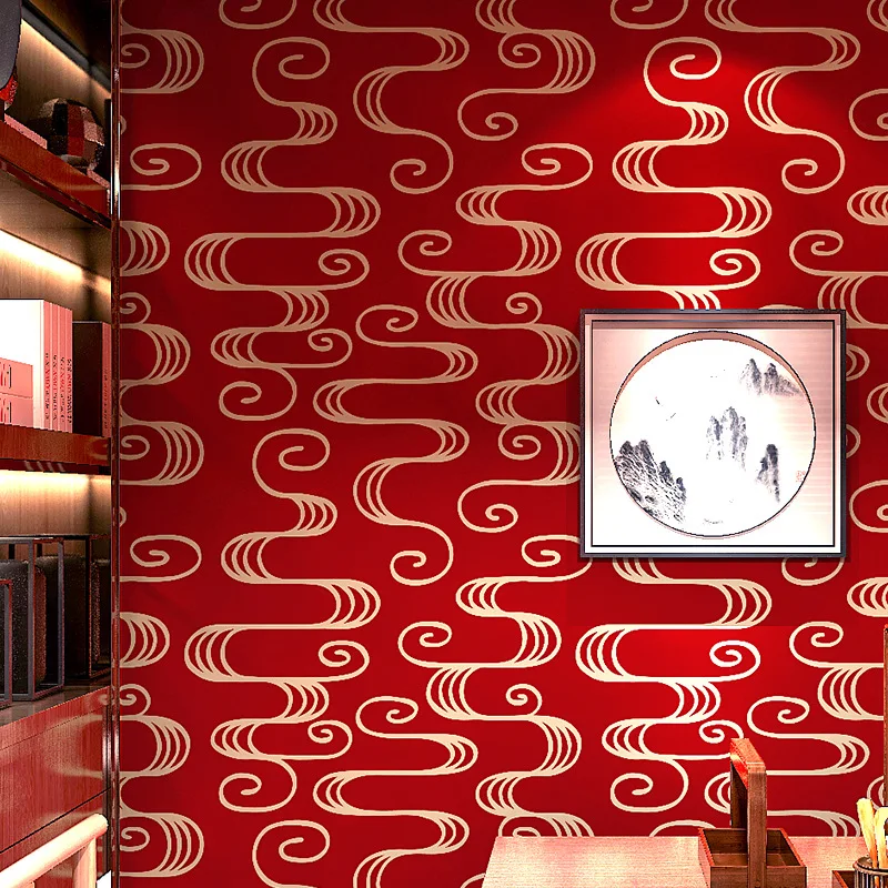 

Chinese style Chinese retro style wallpaper imitating classical Zen tea room restaurant restaurant red TV background wallpaper