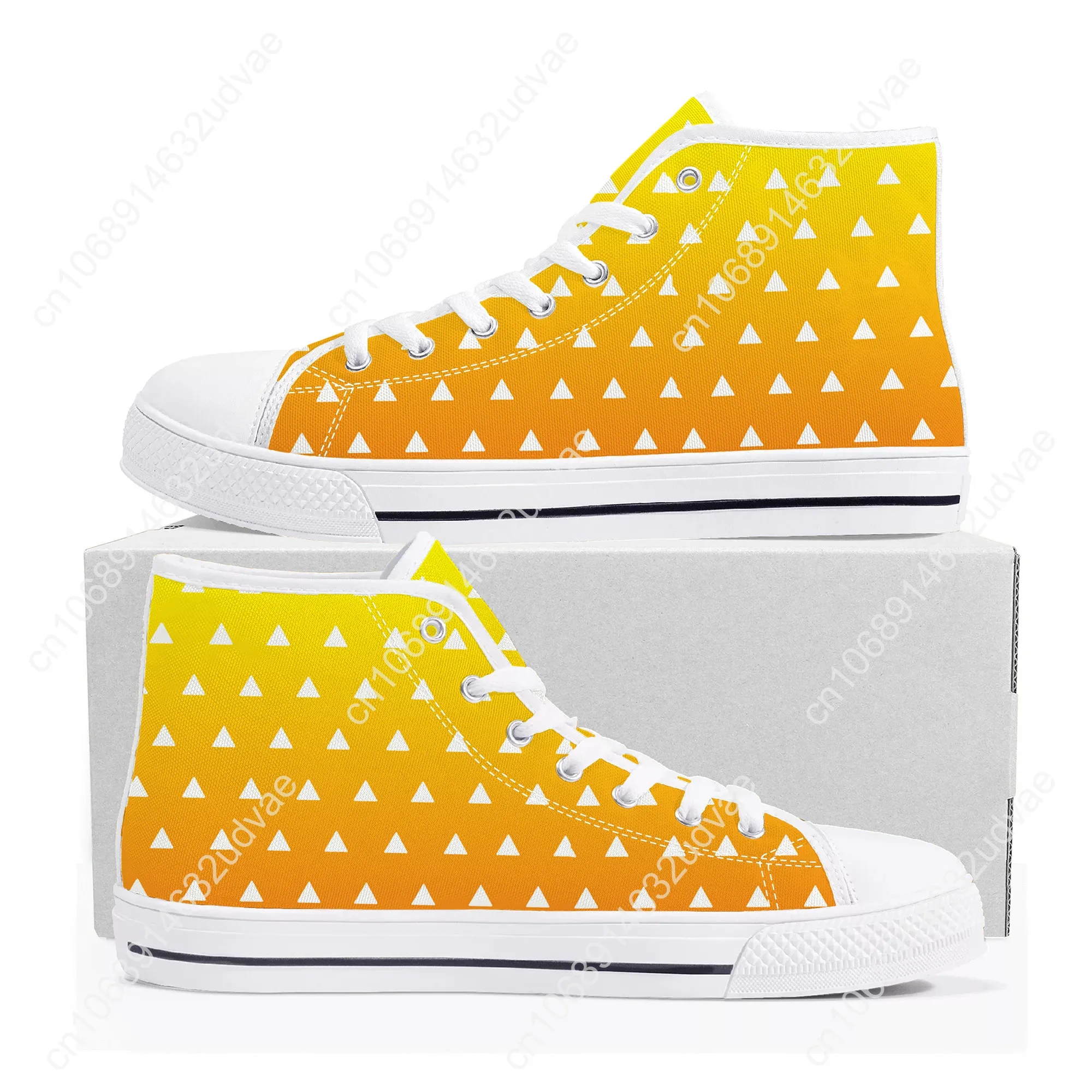 Tênis High Top Canvas para Casais, Sapatos Personalizados, Agatsuma, Zenitsu, Demon Slayer, Kimetsu no Yaiba, Homens e Mulheres, Adolescente