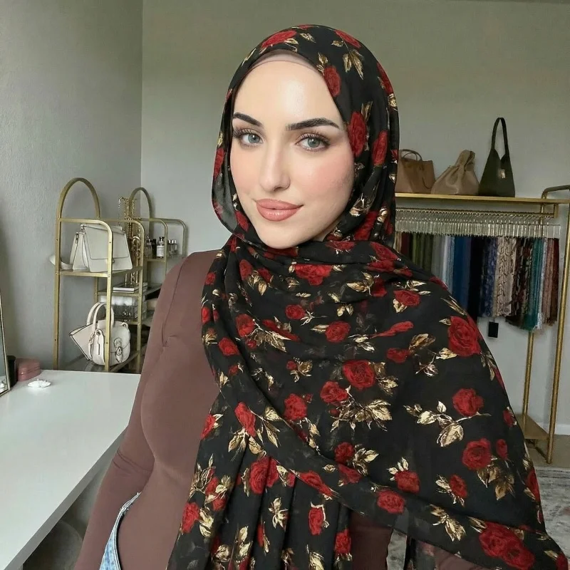 

Floral Scarf Lightweight Hijab Islamic Turban Long Tube Undercap Ethnic Headband Full Neck Coverage Wrap Headwear for Lady