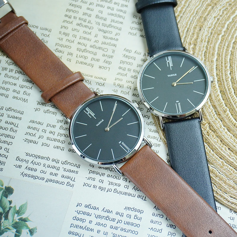 YAZOLE シンプルなメンズ腕時計学生トレンドスポーツクォーツマンウォッチラウンドダイヤル PU ストラップ防水男性腕時計