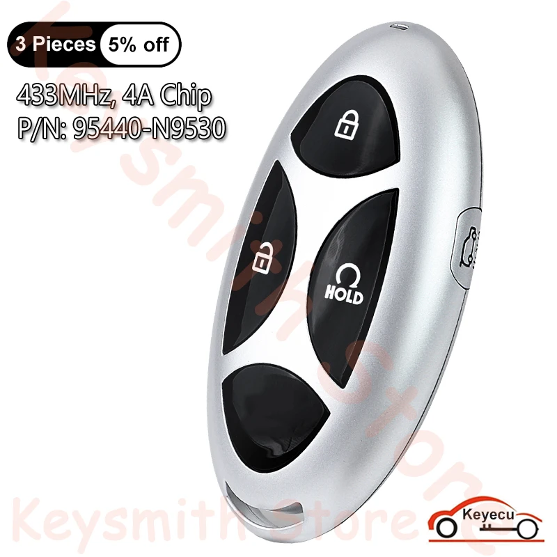 

KEYECU 3+1 4 Buttons 433MHz 4A Chip for Hyundai Tucson NX4 Facelift 2024+ Smart Remote Key Fob TQ8-FOB-4F61M43 P/N: 95440-N9530
